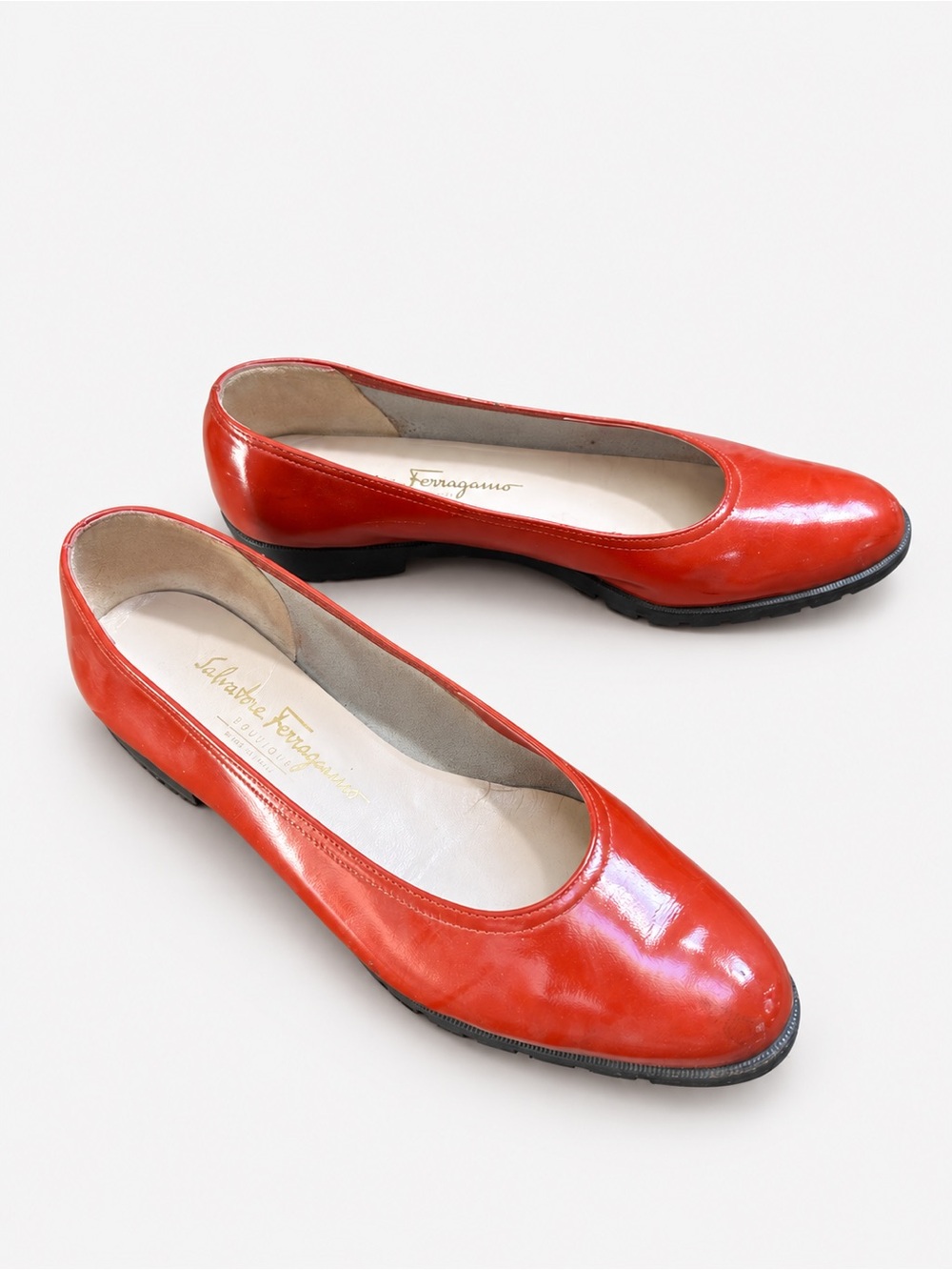 Salvatore Ferragamo Red Leather Ballet Flats, Size 8½ 2A